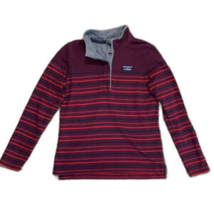 L.L. Bean Purple Red Black Striped Cotton Henley Button Front Rugby Shirt Size S